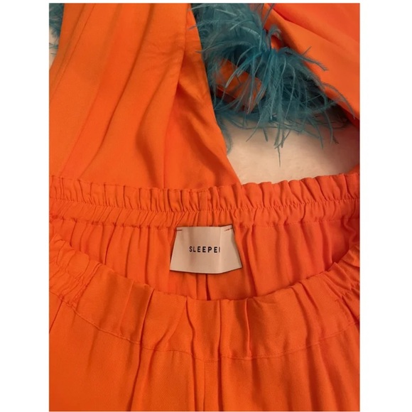 SLEEPER CROPPED DETACHABLE FEATHER-TRIM PARTY PAJAMA SET IN ORANGE - Size XS - Picture 7 of 13